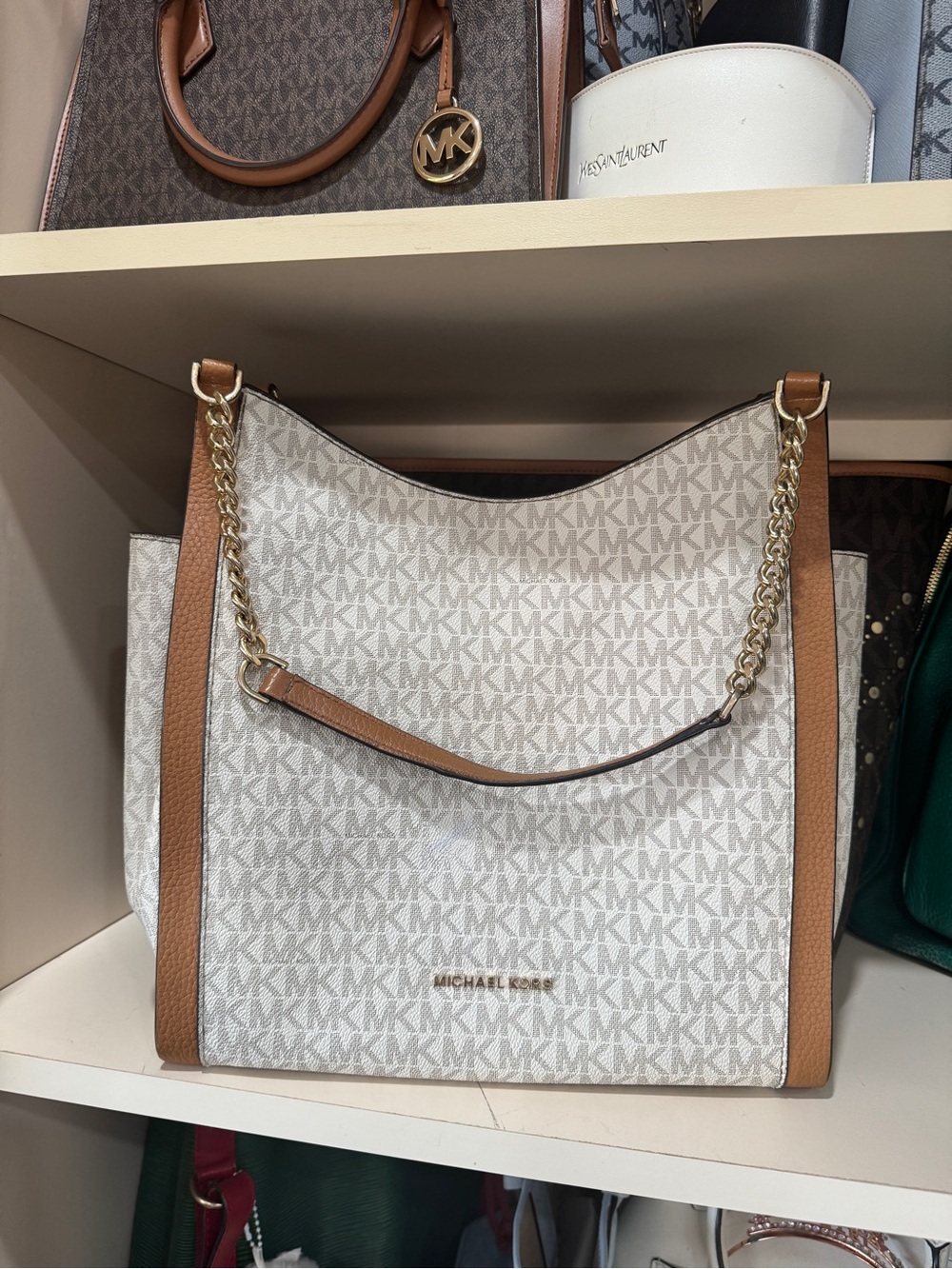 Michael Kors Vanilla & Brown Signature Hobo Shoulder Bag